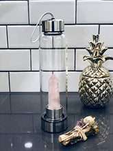 Load image into Gallery viewer, Crystal Water Bottle - Rose Quartz Gemstone Infused Elixir - Natural Wellness Healing - Glass/Stainless Steel
