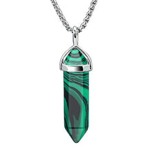 Load image into Gallery viewer, BEADNOVA Synthetic Malachite Necklace Gemstone Crystal Necklace for Women Healing Stone pendant Jewelry for Men Pendulum Divination Hexagonal pendant (18 Inches Stainless Steel Chain)
