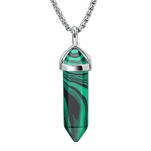 BEADNOVA Synthetic Malachite Necklace Gemstone Crystal Necklace for Women Healing Stone pendant Jewelry for Men Pendulum Divination Hexagonal pendant (18 Inches Stainless Steel Chain)