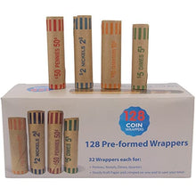 Load image into Gallery viewer, L LIKED 128 Assorted Preformed Coin Wrappers Rolls - Quarters, Pennies, Nickels and Dimes (128 Assorted)
