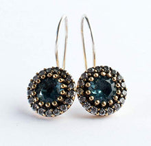 Load image into Gallery viewer, Ahura Mazda Collection Handmade Sterling Silver Aquamarine Earrings for Women, Genuine March Birthstone Filigree Jewelry with Small Crystal Zircon, 925 Handcrafted Aqua Blue Earring Gift
