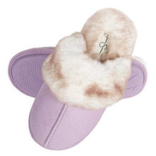 Load image into Gallery viewer, Jessica Simpson Women's Comfy Faux Fur House Slipper Scuff Memory Foam Slip on Anti-skid Sole, Lilac, Large

