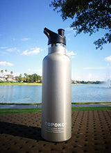 Load image into Gallery viewer, TOPOKO 25 OZ Hydro Double Wall Flask Stainless Steel Water Bottle, Bite Valve Top, Vacuum Insulated, Sweat Proof, Leak Proof Sports Thermos. Standard Mouth 25oz, BPA-Free, Keep Cold 24 Hours (Gray)
