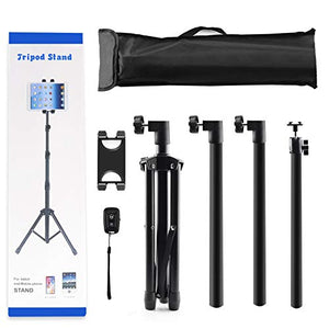 iPad Stand Tablet Tripod Stand,360 Rotating iPad Tripod Mount for Phone and iPad of 4.7-13", Adjustable 62" Tablet Tripod Holder with Bluetooth Remote Control for iPad Air,iPad Pro,iPhone,Kindle