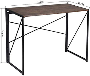 Writing Computer Desk Modern Simple Study Desk Industrial Style Folding Laptop Table for Home Office Notebook Desk Brown Desktop Black Frame