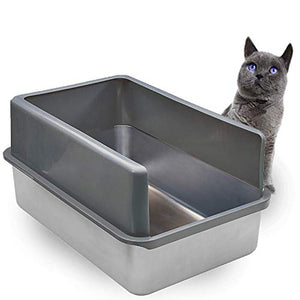 iPrimio Enclosed Sides Stainless Steel Cat XL Litter Box Keep Litter in The Pan - Never Absorbs Odor, Stains, or Rusts - No Residue Build Up - Easy Cleaning Litterbox Designed by Cat Owners