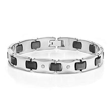 Load image into Gallery viewer, Gem Stone King Men’s Shiny Polished Diamond Tungsten Bracelet with Black Plated Connector Links
