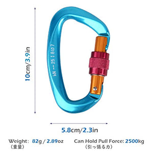 Azarxis 25KN Aluminum D-Ring Locking Climbing Carabiner Clip Rated 5511 LBS, Heavy Duty Large & Durable Strong Rock Hook Carabiner Set Screw Gate Buckle for Outdoor Hammock Rocking Camping