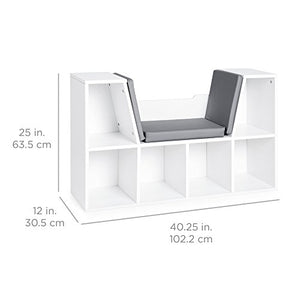 Best Choice Products Multi-Purpose 6-Cubby Kids Bedroom Storage Organizer Bookcases Shelf Furniture Decoration w/Cushioned Reading Nook, White