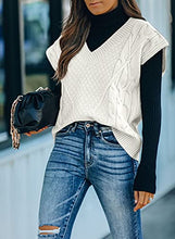 Load image into Gallery viewer, Uusollecy Women V Neck Sweater Vest, Solid Sleeveless Pullover Sweaters, Casual Cable Knit Sweaters Autumn Winter Tops Brown Small
