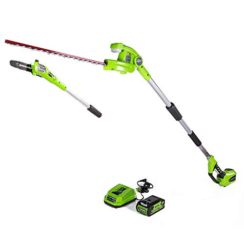 Greenworks 40V 8-inch Cordless Pole Saw with Hedge Trimmer Attachment 2.0Ah Battery and Charger Included