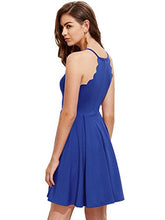 Load image into Gallery viewer, Romwe Women's Sweet Scallop Sleeveless Flared Swing Pleated A-line Skater Dress Blue M
