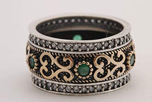 Load image into Gallery viewer, Handmade Turkish Authentic Jewelry Round Shape Cut Emerald Topaz 925 Sterling Silver Band Ring for Gift for Ladies Size ALL
