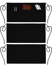 Load image into Gallery viewer, 3 Pack Server Aprons with 3 Pockets - Waist Apron Waiter Waitress Apron Water Resistant Added Long Waist Strap Reinforced Seams Half Apron for Women
