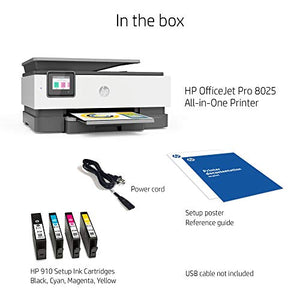 HP OfficeJet Pro 8025 All-in-One Wireless Printer, Smart Home Office Productivity, HP Instant Ink, Works with Alexa (1KR57A)