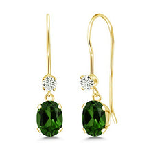 Load image into Gallery viewer, 14K Yellow Gold Dangle Earrings Oval Green Chrome Diopside and Forever Classic Created Moissanite 0.12ct (DEW) by Charles &amp; Colvard
