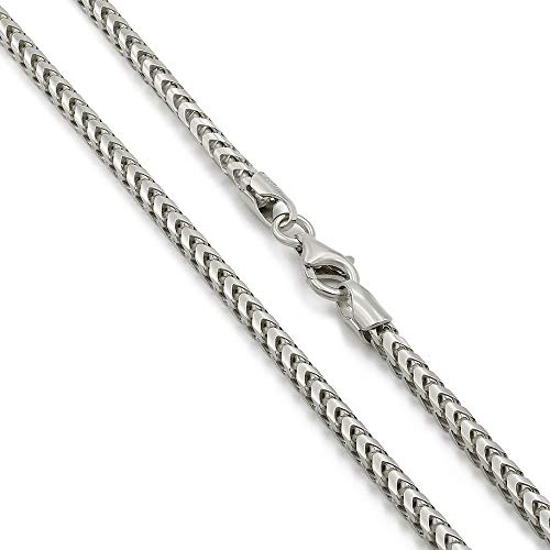 14K White Gold 2.5mm Solid Franco Chain, FREE Microfiber Cloth, Square Box Link Necklace, Giorgio Bergamo (24)