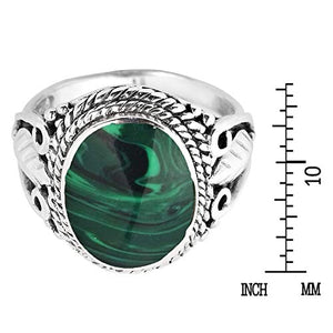 AeraVida Vintage Inspired Round Green Malachite Nature .925 Sterling Silver Ring (9)
