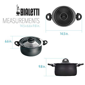 Bialetti - 7265 Bialetti Oval 5.5 Quart Pasta Pot with Strainer Lid, Nonstick, 1, Black