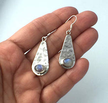 Load image into Gallery viewer, Genuine Adularescence MOONSTONE Gemstones, 925 Sterling Silver, Long (1.57&quot; with hooks) Earring Jewelry.
