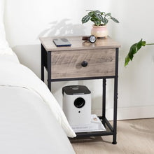 Load image into Gallery viewer, AMHANCIBLE Nightstands Set of 2, Small End Side Tables Living Room with Drawer, Industrial Slim Night Stands with Shelf, Bedside Tables for Bedroom, Greige HET03SDGY
