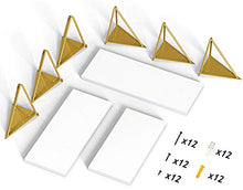 Load image into Gallery viewer, Triangle Modern Gold Bracket Floating Shelves Set of 3 Wall Mounted for Home Decor Living Room, Bathroom, Bedroom, Kitchen and Coffee Bar Storage by STORAGEGEAR
