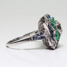 Load image into Gallery viewer, Yuren 925 Sterling Silver Vintage Emerald Ring Blue Sapphire White Topaz Ring Women Wedding Fashion Jewelry Size 6-10 (US Code 10)
