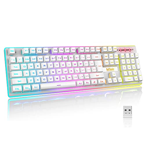 RedThunder K10 Wireless Gaming Keyboard, Rechargeable 3000mAh 2.4G LED Backlit Wireless Keyboard, Ergonomic Keyboard with Mechanical Feeling Keys for PC PS4 Xbox One Mac, Teclado Gamer, White