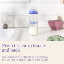 Load image into Gallery viewer, Lansinoh Glass Baby Bottles for Breastfeeding Babies, 8 Ounces, 4 Count, Includes 4 Medium Flow Nipples (Size 3M)
