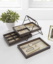 Load image into Gallery viewer, Umbra 1004037-048 Terrace Jewelry Tray – Three-Tier Jewelry Tray With Three Sliding Linen Lined Wood Trays With Metal Frame and Handle, Easy Storage and Access, Black/Walnut Finish
