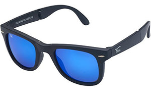 Foldies Matte Black Folding Sunglasses with Polarized Blue Mirror Lens