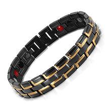 Load image into Gallery viewer, IONICO Stylish Magnetic Therapy Bracelet for Men and Women Health Improvement | Reliefs Arthritis, Carpal Tunnel, migraine, Headache Pain, Blood Pressure | Strong Energy Healing Power (Black-Gold)
