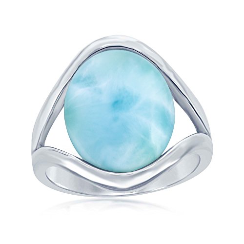 Sterling Silver High Polish Natural Oval Larimar Stone Ring