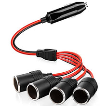 Load image into Gallery viewer, Electop 1 to 4 Car Cigarette Lighter Splitter Adapter Power Charger Port, 12V 24V Plug Socket Adapter 4-Way Splitter, 12 inch Cigarette Lighter Extension Cord Cable 18AWG with 20A Fuse
