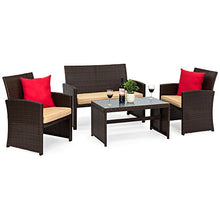 Load image into Gallery viewer, Best Choice Products 4-Piece Wicker Patio Furniture Set w/Table, Tempered Glass, 3 Sofas, Cushioned Seats - Brown
