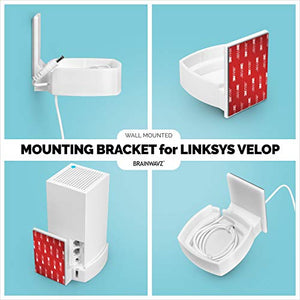 Screwless Wall Mount for Linksys Velop Home WiFi Mesh Holder, No Tools Required, Easy to Install, No Mess, Strong VHB Adheasive Mount, White by Brainwavz