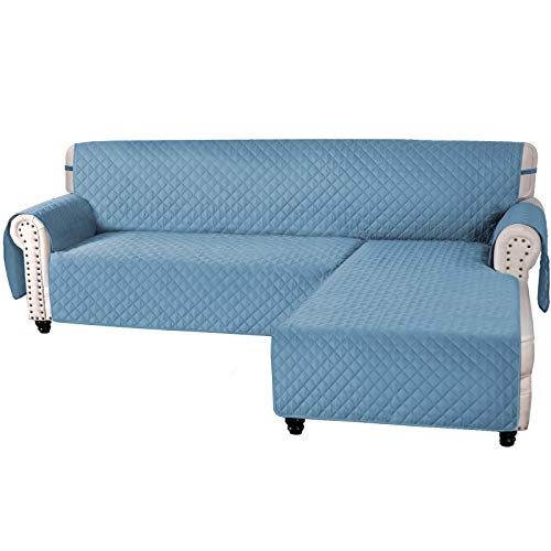 H.VERSAILTEX Sofa Covers L Shape Couch Covers for Sectional Sofa Chaise Lounge Sofa Cover Slipcovers Furniture Protector for Dogs Pets, Non Slip with Straps (X-Large, Reversible Smoke Blue/Smoke Blue)