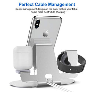 3 in 1 Aluminum Charging Stand for Apple Watch : Charger Stand Charging Station Dock for iWatch Series 5/4/3/2/1,AirPods, iPad, iPhone 11/11 Pro/Xs/X Max/XR/X/8/8Plus/7/7 Plus /6S /6S Plus