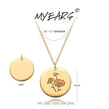 Load image into Gallery viewer, MYEARS Women Coin Necklace Gold Birth Month October Marigold Flower Bouquet Disc Round Medal Pendant Engraved Floral 14K Gold Plated Combined Personalized Jewelry Birthday
