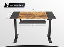 Load image into Gallery viewer, FEZIBO Dual Motor Height Adjustable Electric Standing Desk, 48 x 24 Inches Full Sit Stand Home Office Table with Splice Board, White Frame/Black and Rustic Brown Top

