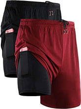 Load image into Gallery viewer, Neleus Men&#39;s 2 in 1 Running Shorts with Liner,Dry Fit Workout Shorts with Pockets,6070,2 Pack,Black/Red,3XL
