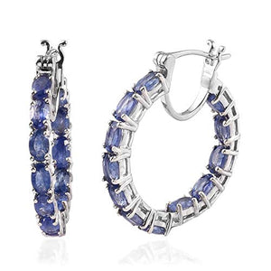 925 Sterling Silver Platinum Plated Oval Chrome Diopside Hoops Hoop Earrings Jewelry for Women Ct 4.9