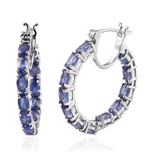 925 Sterling Silver Platinum Plated Oval Chrome Diopside Hoops Hoop Earrings Jewelry for Women Ct 4.9