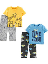 Load image into Gallery viewer, Simple Joys by Carter's Toddler Boys' 4-Piece Pajama Set (Short-Sleeve Poly Top &amp; Fleece Bottom), Animal/Trucks, 5T
