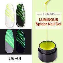 Load image into Gallery viewer, Luminous Spider Nail Gel Set, Spider UV Gel Nail Polish, 8 Colors Nail Art Wire Drawing Gel, DIY Line Painting Design Lacquer Silver Gold Nail Decorations 7ml (UR-01)
