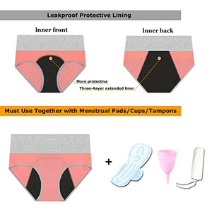 Nalwort Womens Menstrual Period Panties Super Soft Protective Briefs Underwear 4 Pack (2 Black+2 Shrimp, S)