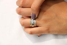 Load image into Gallery viewer, Energy Stone 925 Sterling Silver Clarity Meditation Spinner Ring with Silver and Brass Spinners on Hammered Pattern Base Ring (SKU US01) (8.5)
