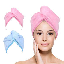 Load image into Gallery viewer, YoulerTex Microfiber Hair Towel Wrap for Women, 2 Pack 10 inch X 26 inch, Super Absorbent Quick Dry Hair Turban for Drying Curly, Long &amp; Thick Hair (Blue+Pink)
