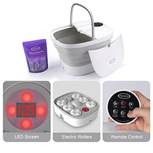 Load image into Gallery viewer, TimeRelish Motorized Foot Spa Bath Massager with Heat Bubbles and Vibration Massage, 16OZ Lavender Foot Soak Epsom Salt, Collapsible Foot Bath Bucket with 24 Auto Massage Balls, LED Screen,Remote
