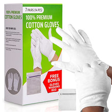 Load image into Gallery viewer, White Cotton Gloves for Moisturizing Hands Overnight Nighttime Bedtime | Women, Lotion, Sleeping, Inspection Premium Cloth Quality | Eczema Dry Sensitive Irritated Skin Spa Therapy Moisture Wristband
